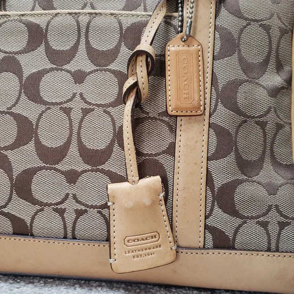 Coach Brown and Tan Signature Handbag Monogram Authentic - Picture 3 of 15